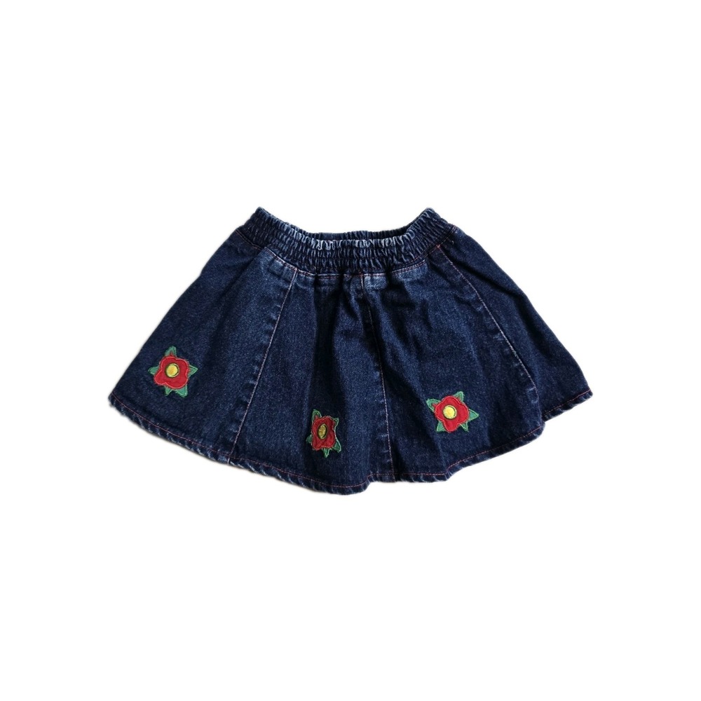 Vintage Girls Denim Skirt 1 24 Months ‎ Blue Floral Little Zeynep